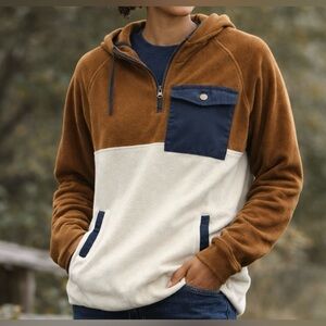 Horizon Brown and Cream Colorblock Pullover Fleece Hoodie
